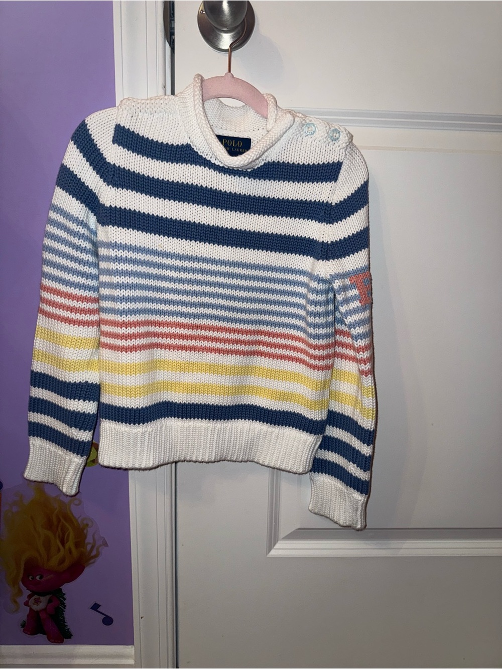 Polo by Ralph Lauren White Multi-Stripe Cowlneck Sweater